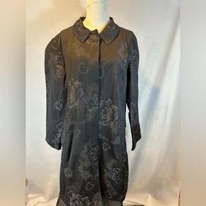 NWT! Donna Karan Womens Knee Length Button Up Trench Coat Sunset Black Size XL